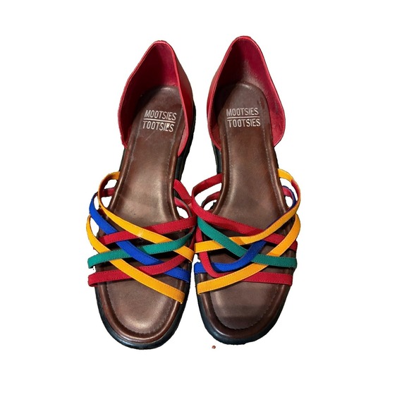 Rainbow Shoes - Mootsies Tootsies Women's Leather D'Orsay Sandals Rainbow Strappy Size 9M